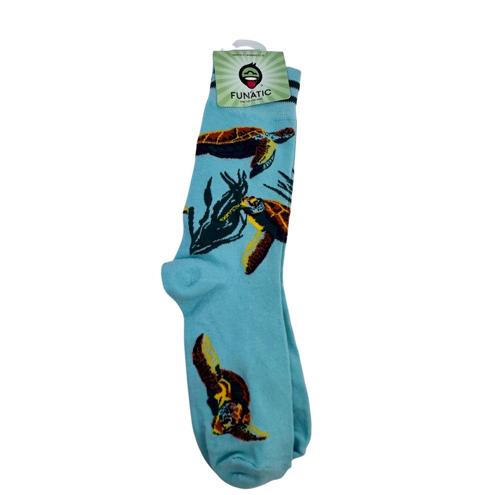 Funatic Sea Turtle Socks Mens 6-11 Womens 7.5-12‎ Blue Cotton Blend Ocean NWT